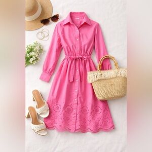 Free Assembly Pink Eyelet Button-Front Midi Dress | NWT | XS